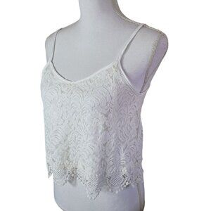 Ambiance Lace Doily Crop Tank Spaghetti Strap Off White Womens Medium